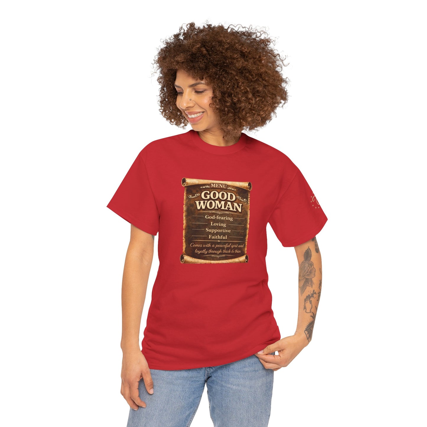T-Shirt — 'Good Woman' Inspirational Scroll Design