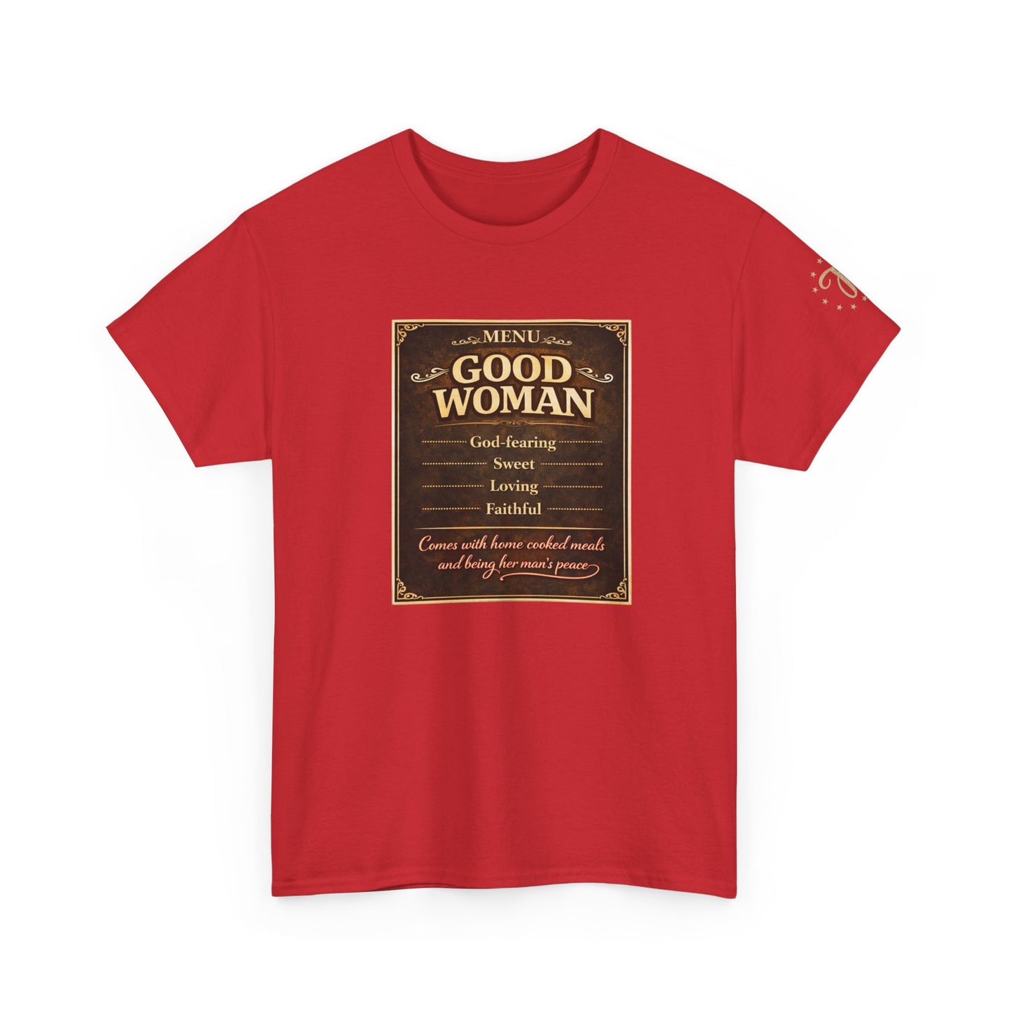 Good Woman Definition Tee — Vintage Plaque Graphic Women's Tee