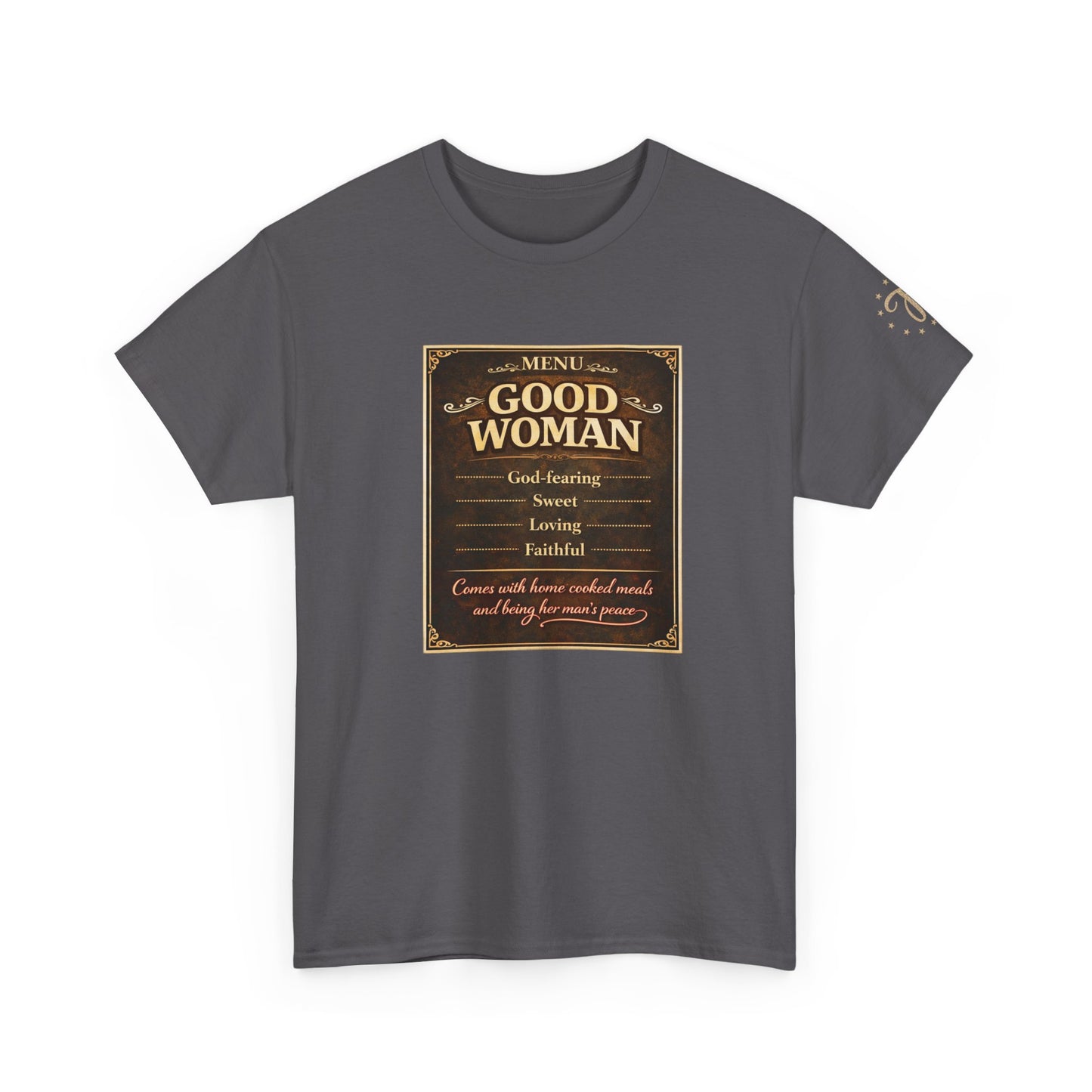 Good Woman Definition Tee — Vintage Plaque Graphic Women's Tee