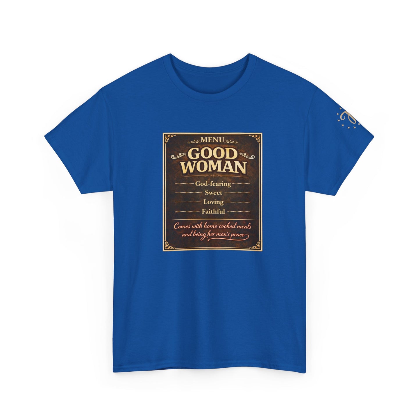 Good Woman Definition Tee — Vintage Plaque Graphic Women's Tee