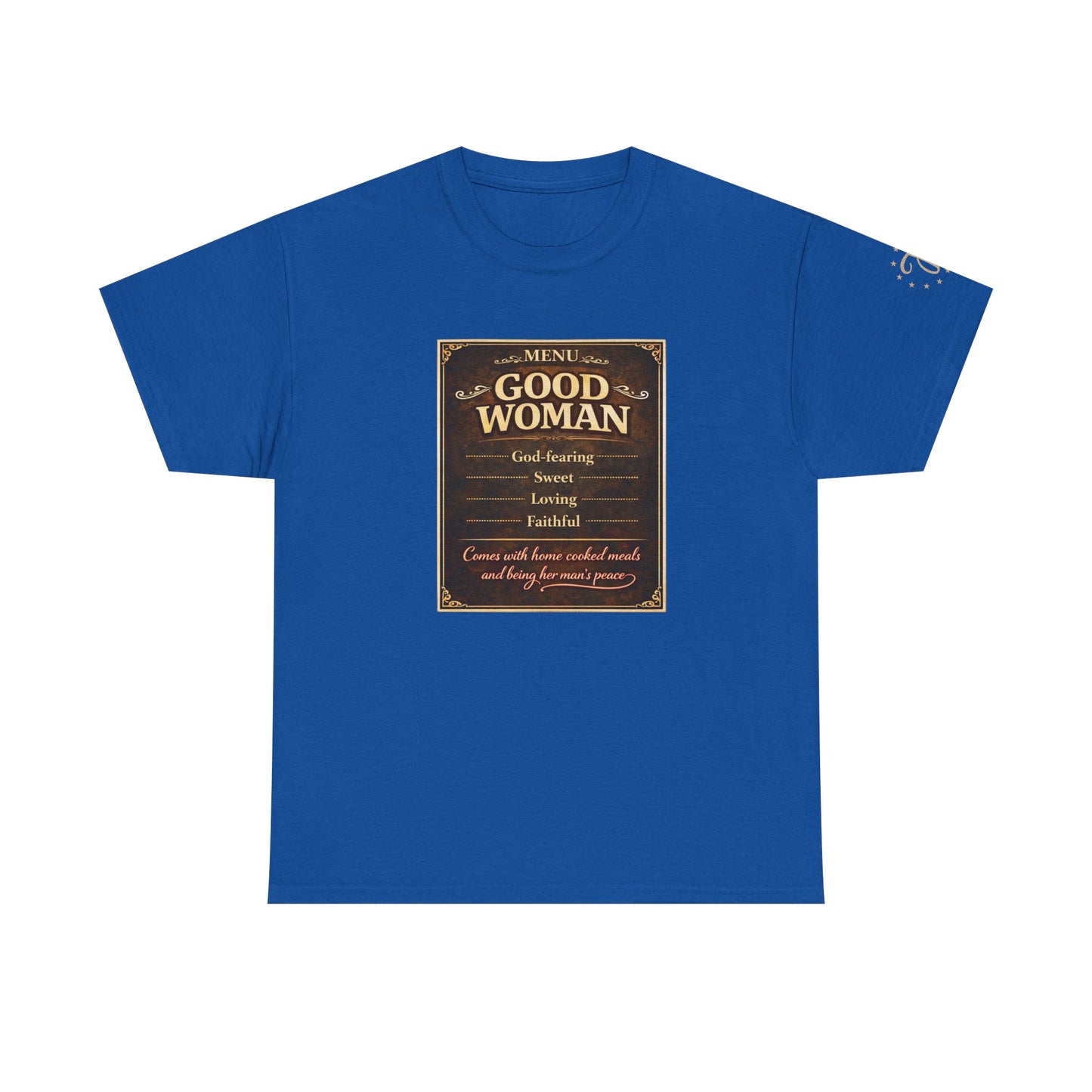 Good Woman Definition Tee — Vintage Plaque Graphic Women's Tee
