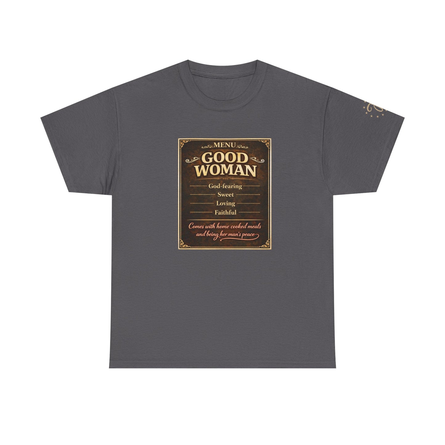Good Woman Definition Tee — Vintage Plaque Graphic Women's Tee
