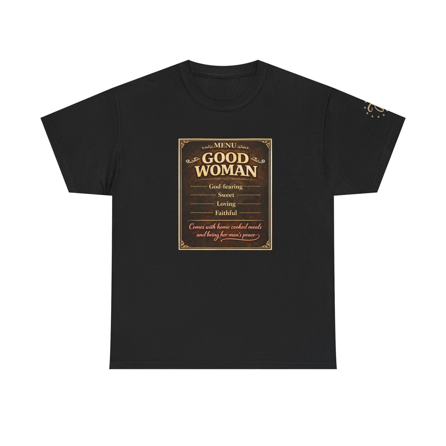 Good Woman Definition Tee — Vintage Plaque Graphic Women's Tee