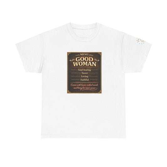 Good Woman Definition Tee — Vintage Plaque Graphic Women's Tee