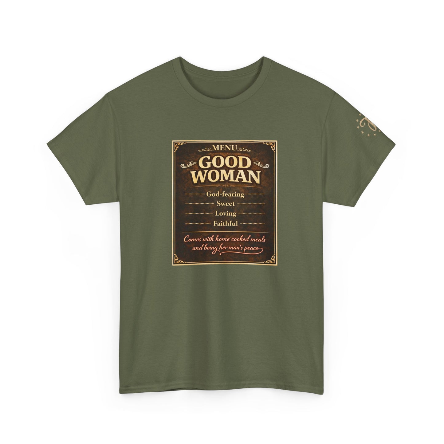 Good Woman Definition Tee — Vintage Plaque Graphic Women's Tee