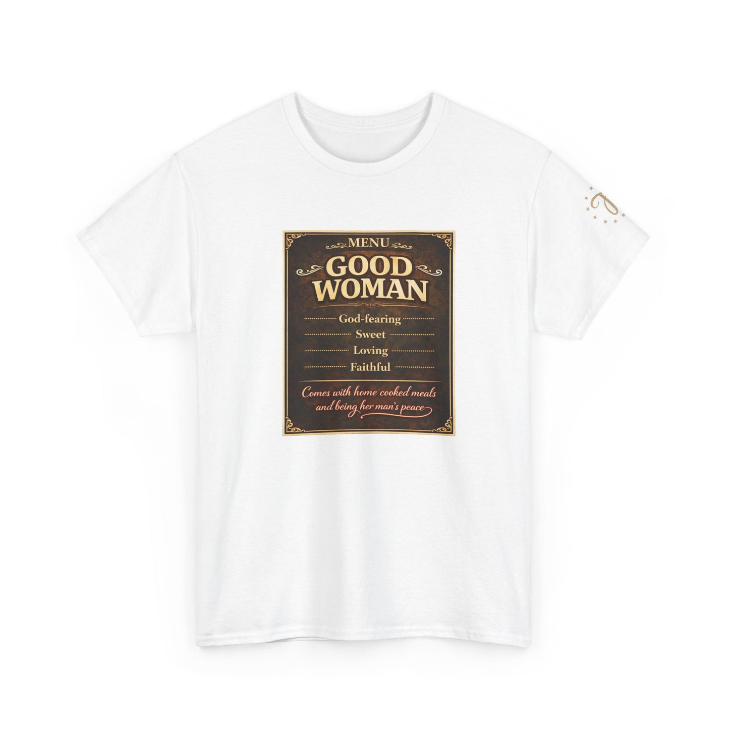 Good Woman Definition Tee — Vintage Plaque Graphic Women's Tee