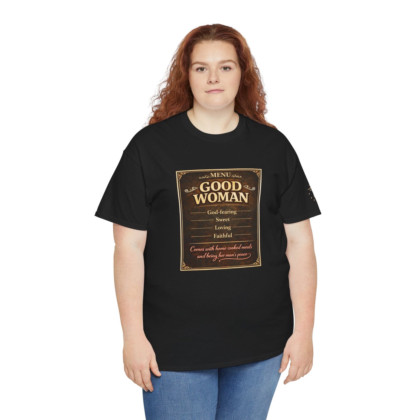 Good Woman Definition Tee — Vintage Plaque Graphic Women's Tee