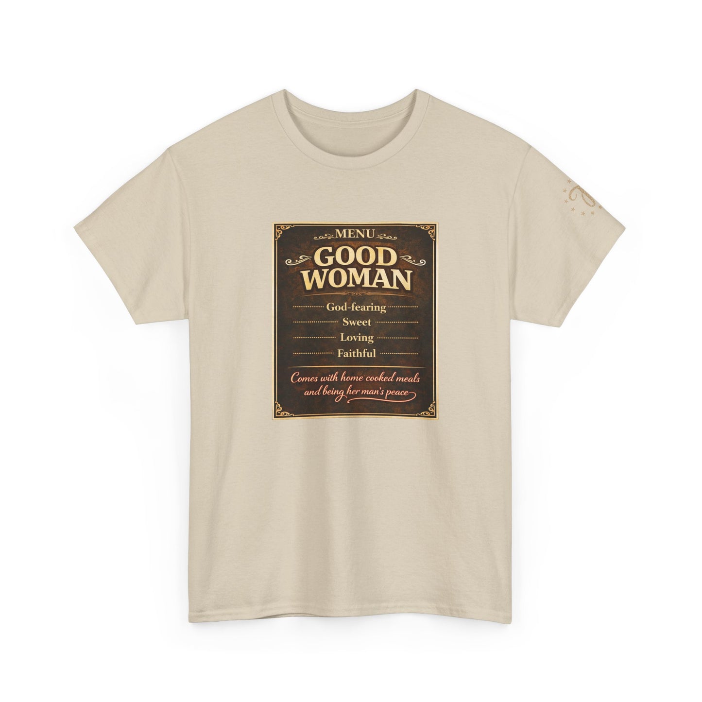 Good Woman Definition Tee — Vintage Plaque Graphic Women's Tee