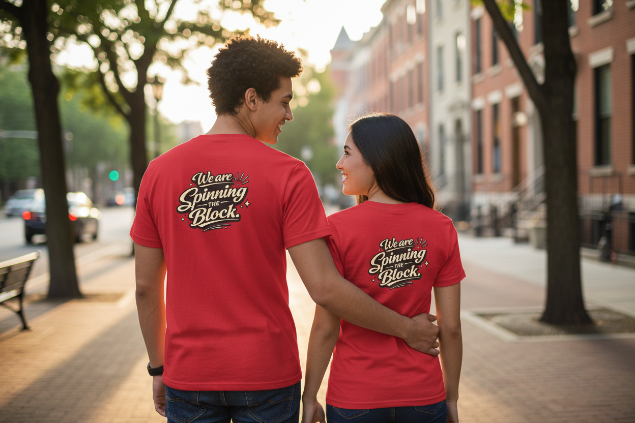 Couple wearing shirts - back view
